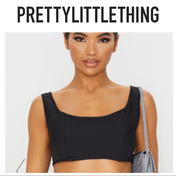 PRETTY LITTLE THING BLACK ZIP BACK CROP TOP NWT SIZE 2 - Picture 3 of 13